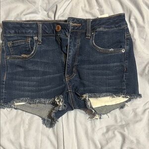 American Eagle Outfitters Dark Blue Distressed Jean Shorts